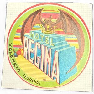 Vintage Hotel Regina Valencia España Bat Logo Travel Sticker